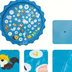 100cm/39.37in Extra Large Luxury Outdoor Toy - Portable Swimming Pool with Water Sprinklers, Alphabet & Number Learning Mat, Vibrant Rainbow Design, PVC Material, Ideal for Youngsters Aged 3-5, Summer