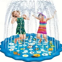 100cm/39.37in Extra Large Luxury Outdoor Toy - Portable Swimming Pool with Water Sprinklers, Alphabet & Number Learning Mat, Vibrant Rainbow Design, PVC Material, Ideal for Youngsters Aged 3-5, Summer