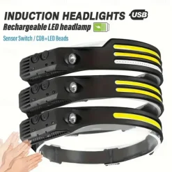 COB LED Headlamp USB Rechargeable Headlight Bar Head Band Torch Work Light Battery Built-in Shell 1/2/3 Headbands for Outdoor Activities - Running Fishing Camping Hiking Emergency Work Light
