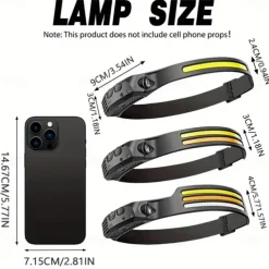 COB LED Headlamp USB Rechargeable Headlight Bar Head Band Torch Work Light Battery Built-in Shell 1/2/3 Headbands for Outdoor Activities - Running Fishing Camping Hiking Emergency Work Light