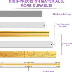 COB LED Light Strip Stepless Dimming16.4ft 5m, LED Rope Light Bendable Band Light, CRI 80 60W Suitable for High-end Lighting DC12V DC24V