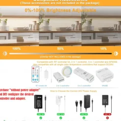 COB LED Light Strip Stepless Dimming16.4ft 5m, LED Rope Light Bendable Band Light, CRI 80 60W Suitable for High-end Lighting DC12V DC24V