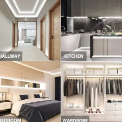 COB LED Light Strip with RF11 Key Remote Control 16.4ft Adjustable Ultra Bright Warm White Natural Light White COB Light Strip DIY Self-adhesive Indoor Suitable for Living Rooms Shelves Cabinet