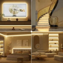 COB LED Light Strip with RF11 Key Remote Control 16.4ft Adjustable Ultra Bright Warm White Natural Light White COB Light Strip DIY Self-adhesive Indoor Suitable for Living Rooms Shelves Cabinet