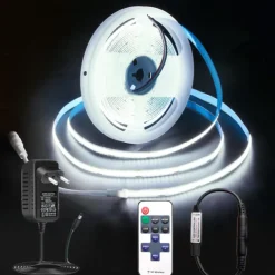 COB LED Light Strip with RF11 Key Remote Control 16.4ft Adjustable Ultra Bright Warm White Natural Light White COB Light Strip DIY Self-adhesive Indoor Suitable for Living Rooms Shelves Cabinet