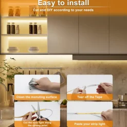 COB LED Light Strip with RF11 Key Remote Control 16.4ft Adjustable Ultra Bright Warm White Natural Light White COB Light Strip DIY Self-adhesive Indoor Suitable for Living Rooms Shelves Cabinet