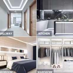 COB LED Light Strip with RF11 Key Remote Control 16.4ft Adjustable Ultra Bright Warm White Natural Light White COB Light Strip DIY Self-adhesive Indoor Suitable for Living Rooms Shelves Cabinet