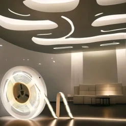 COB LED Strip Light 5M DC 12V 320 LEDs, 8MM High Density Linear Lighting Flexible Tape Ribbon Lights RA90 for Warm/Natural White Home Decor