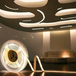 COB LED Strip Light 5M DC 12V 320 LEDs, 8MM High Density Linear Lighting Flexible Tape Ribbon Lights RA90 for Warm/Natural White Home Decor