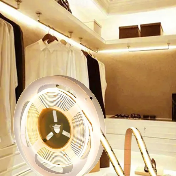 COB LED Strip Light 5M DC 12V 320 LEDs, 8MM High Density Linear Lighting Flexible Tape Ribbon Lights RA90 for Warm/Natural White Home Decor