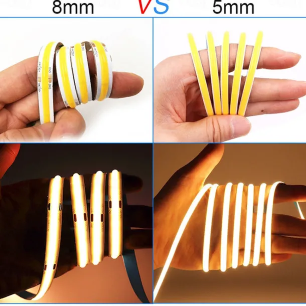 COB LED Strip Light 5M DC 12V 320 LEDs, 8MM High Density Linear Lighting Flexible Tape Ribbon Lights RA90 for Warm/Natural White Home Decor