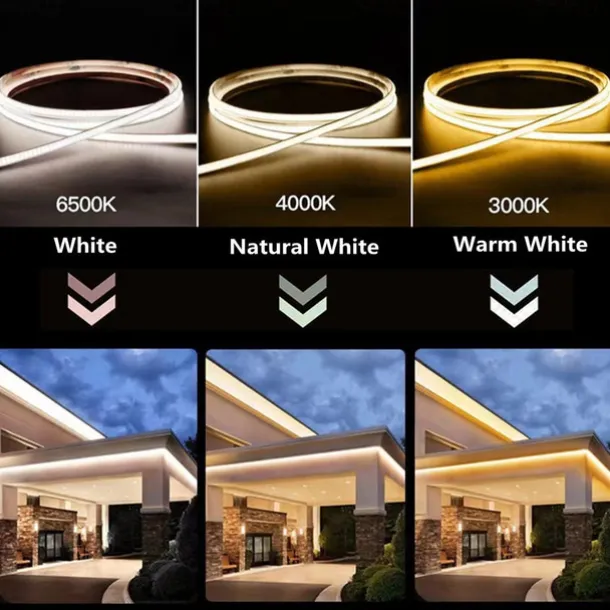 COB LED Strip Light 5M DC 12V 320 LEDs, 8MM High Density Linear Lighting Flexible Tape Ribbon Lights RA90 for Warm/Natural White Home Decor