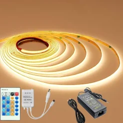 COB LED Strip Light, 5M Linear Dimmable LED Strip Light, High Brightness Flexible 12V COB Led Light RA90 Bedroom