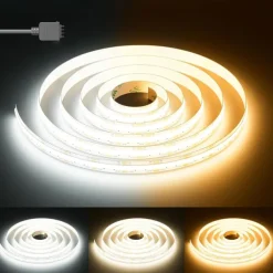 COB LED Strip Light White CCT 608LED/M Ultra Bright 10-33 ft Dimmable 2700K-6500K 24V LED Strip with RF Controller and Power Supply Suitable for DIY Lighting of Cabinets Bedrooms Kitchens Mirrors