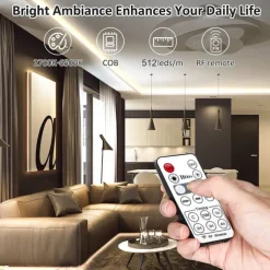 COB LED Strip Light White CCT 608LED/M Ultra Bright 10-33 ft Dimmable 2700K-6500K 24V LED Strip with RF Controller and Power Supply Suitable for DIY Lighting of Cabinets Bedrooms Kitchens Mirrors