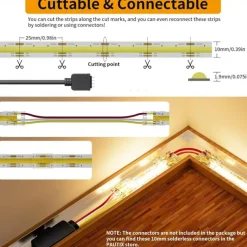 COB LED Strip Light White CCT 608LED/M Ultra Bright 10-33 ft Dimmable 2700K-6500K 24V LED Strip with RF Controller and Power Supply Suitable for DIY Lighting of Cabinets Bedrooms Kitchens Mirrors