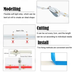 COB LED Strip Light White CCT 608LED/M Ultra Bright 10-33 ft Dimmable 2700K-6500K 24V LED Strip with RF Controller and Power Supply Suitable for DIY Lighting of Cabinets Bedrooms Kitchens Mirrors