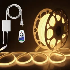 COB LED Strip Lights, 3-40 Meters Strip Lights IP65 Waterproof 288 LEDs/m Super Bright White LED Strip with 24-Key IR Remote Suitable for Bedroom, Kitchen, Outdoor Decoration, Flexible Tape Lights