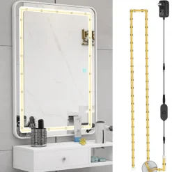 COB LED Vanity Mirror Light Kit, 1-4M/3.2-13ft 420LED/m Adjustable Strip Light, Dimmer & Power Supply COB Strip Lights for Mirror, Closet, Kitchen, Cabinet Lighting