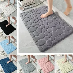 Cobblestone Embossed Bath Mat Non-slip , Memory Foam Pad, Washable Bath Rugs, Rapid Water Absorbent, Non-Slip, Washable, Thick, Soft And Comfortable Carpet For Shower Room
