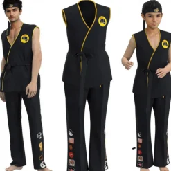 Cobra Kai Karate Kid Outfits Masquerade Men's Women's Boys Movie Cosplay Sports Cosplay Black Top Pants Waist Belt Carnival Children's Day Masquerade Girls' World Book Day Costumes