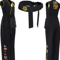 Cobra Kai Karate Kid Outfits Masquerade Men's Women's Boys Movie Cosplay Sports Cosplay Black Top Pants Waist Belt Carnival Children's Day Masquerade Girls' World Book Day Costumes