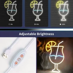 Cocktails Neon Sign Light, Dimmable LED Wall Decor USB Powered for Bars, Bedrooms & Parties | USB Acrylic Drink Art Night Light, Perfect Gift for Beer Bars, Clubs & Events