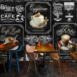 Coffee Cafe Mural Wallpaper Wall Sticker Covering Print Peel and Stick Self Adhesive Removable for Coffee Cafe Blackboard Canvas Home Décor Multiple Size