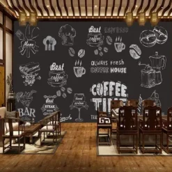 Coffee Cafe Mural Wallpaper Wall Sticker Covering Print Peel and Stick Self Adhesive Removable for Coffee Cafe Blackboard Canvas Home Décor Multiple Size
