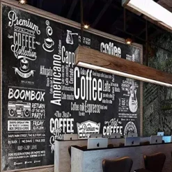 Coffee Cafe Mural Wallpaper Wall Sticker Covering Print Peel and Stick Self Adhesive Removable for Coffee Cafe Blackboard Canvas Home Décor Multiple Size