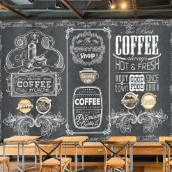 Coffee Cafe Mural Wallpaper Wall Sticker Covering Print Peel and Stick Self Adhesive Removable for Coffee Cafe Blackboard Canvas Home Décor Multiple Size