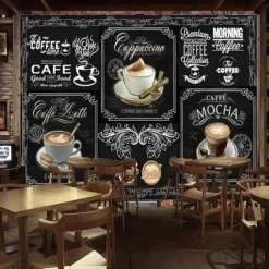 Coffee Cafe Mural Wallpaper Wall Sticker Covering Print Peel and Stick Self Adhesive Removable for Coffee Cafe Blackboard Canvas Home Décor Multiple Size
