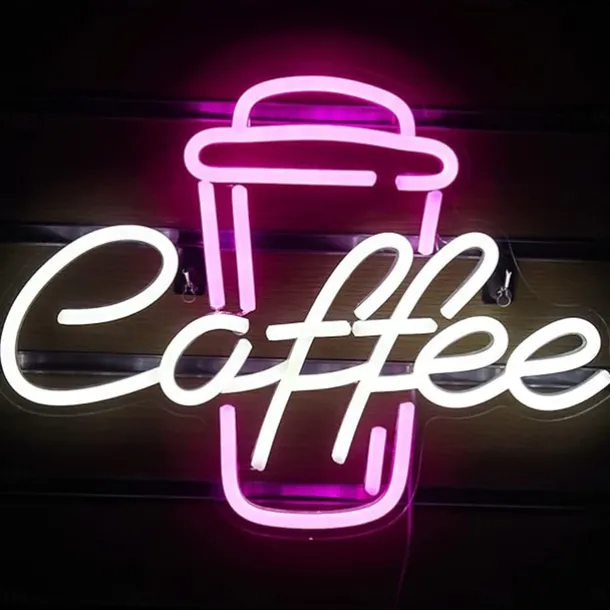 Coffee Neon Sign - Pink & White LED Neon Light for Cafe, Bar, Restaurant, USB Powered Wall Decor for Bedroom, Pub, Birthday Party