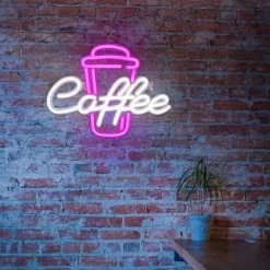 Coffee Neon Sign - Pink & White LED Neon Light for Cafe, Bar, Restaurant, USB Powered Wall Decor for Bedroom, Pub, Birthday Party