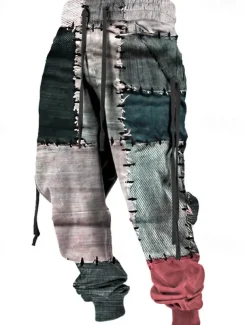 Color Block Casual Men's 3D Print Sweatpants Joggers Pants Trousers Outdoor Street Casual Daily Polyester Yellow Pink Blue S M L Mid Waist Elasticity Pants