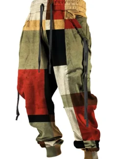 Color Block Plaid / Check Casual Men's 3D Print Sweatpants Joggers Pants Trousers Outdoor Street Casual Daily Polyester Red Blue Brown S M L Mid Waist Elasticity Pants