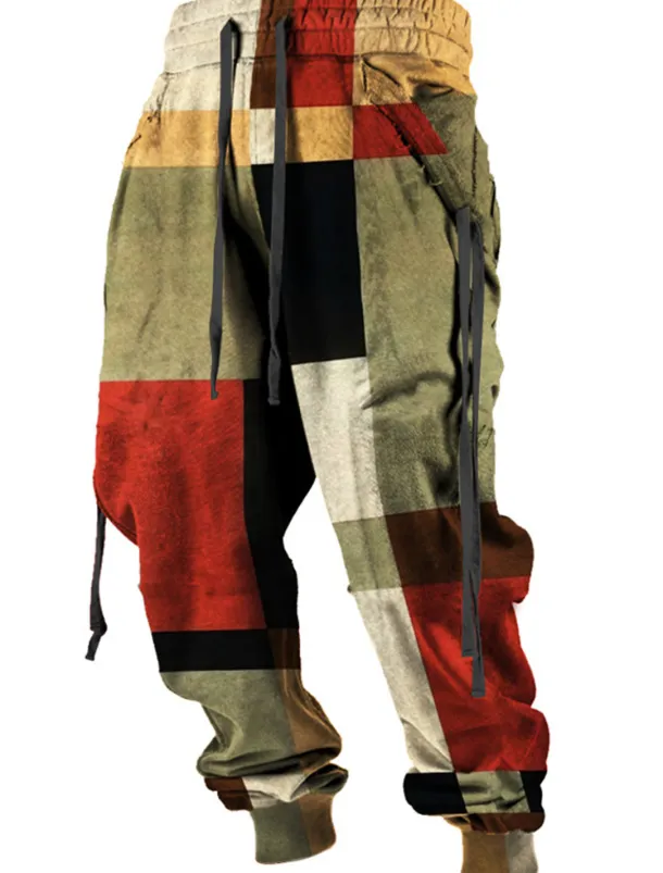 Color Block Plaid / Check Casual Men's 3D Print Sweatpants Joggers Pants Trousers Outdoor Street Casual Daily Polyester Red Blue Brown S M L Mid Waist Elasticity Pants