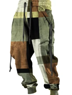 Color Block Plaid / Check Casual Men's 3D Print Sweatpants Joggers Pants Trousers Outdoor Street Casual Daily Polyester Red Blue Brown S M L Mid Waist Elasticity Pants