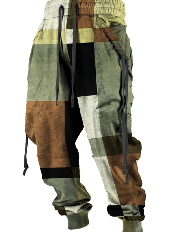 Color Block Plaid / Check Casual Men's 3D Print Sweatpants Joggers Pants Trousers Outdoor Street Casual Daily Polyester Red Blue Brown S M L Mid Waist Elasticity Pants