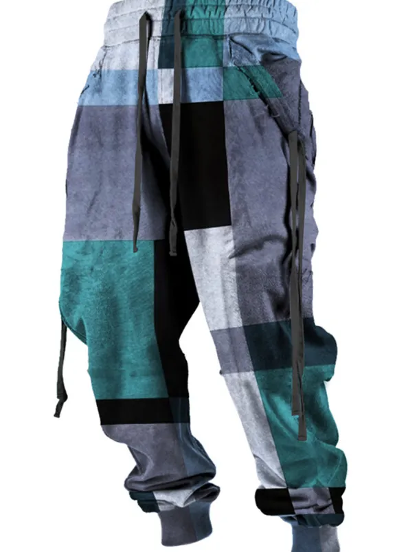 Color Block Plaid / Check Casual Men's 3D Print Sweatpants Joggers Pants Trousers Outdoor Street Casual Daily Polyester Red Blue Brown S M L Mid Waist Elasticity Pants