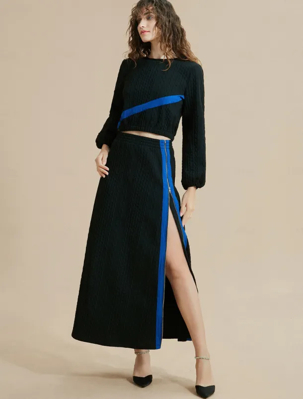 Color Block Round Neck Casual Set