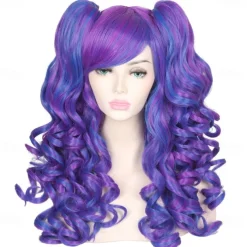 Color Ground Long Curly Cosplay Wig with 2 Ponytails Halloween Wigs