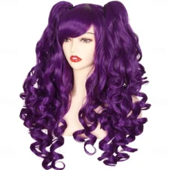 Color Ground Long Curly Cosplay Wig with 2 Ponytails Halloween Wigs