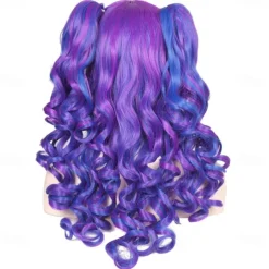 Color Ground Long Curly Cosplay Wig with 2 Ponytails Halloween Wigs