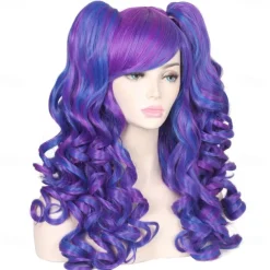Color Ground Long Curly Cosplay Wig with 2 Ponytails Halloween Wigs