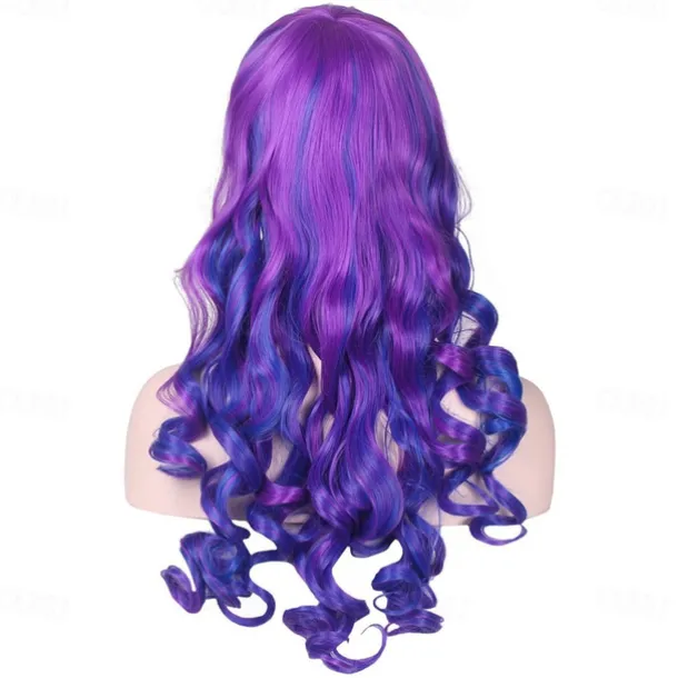 Color Ground Long Curly Cosplay Wig with 2 Ponytails Halloween Wigs