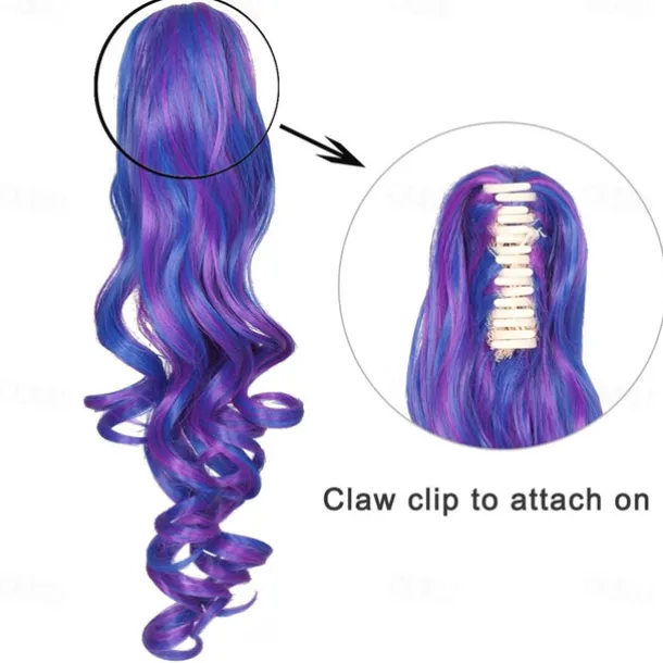 Color Ground Long Curly Cosplay Wig with 2 Ponytails Halloween Wigs