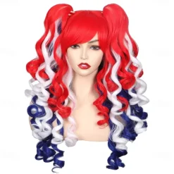 Color Ground Long Curly Cosplay Wig with 2 Ponytails Halloween Wigs