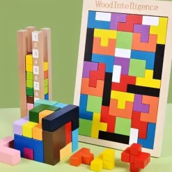 Colorful 3D Wooden Blocks Puzzle Brain Training Montessori Educational Toy For Kids To Improve Intelligence & Creativity