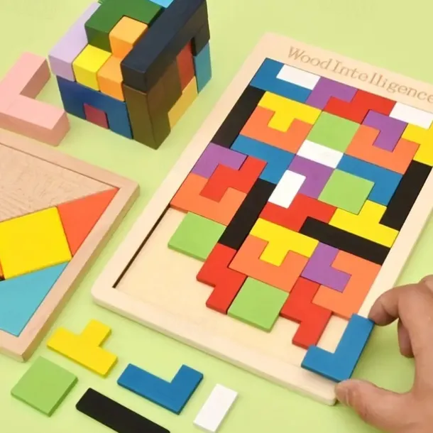 Colorful 3D Wooden Blocks Puzzle Brain Training Montessori Educational Toy For Kids To Improve Intelligence & Creativity